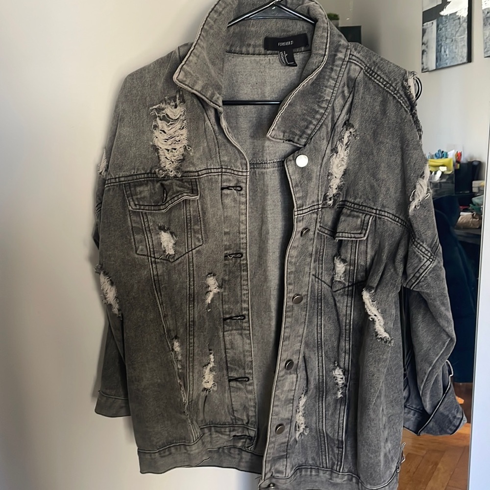 Grey distressed jean jacket